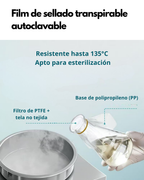Film de Sellado Transpirable Autoclavable para Cultivo | Filtro PTFE | 135°C | Estéril y No Estéril | 50 pzas