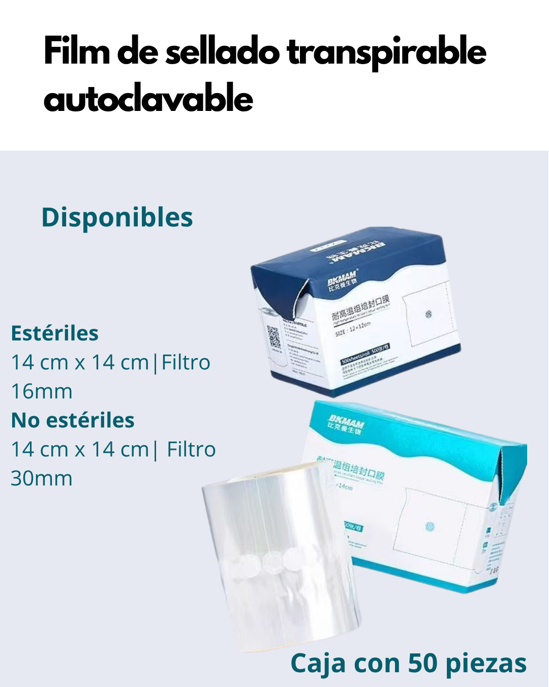 Film de Sellado Transpirable Autoclavable para Cultivo | Filtro PTFE | 135°C | Estéril y No Estéril | 50 pzas Imagen principal del producto