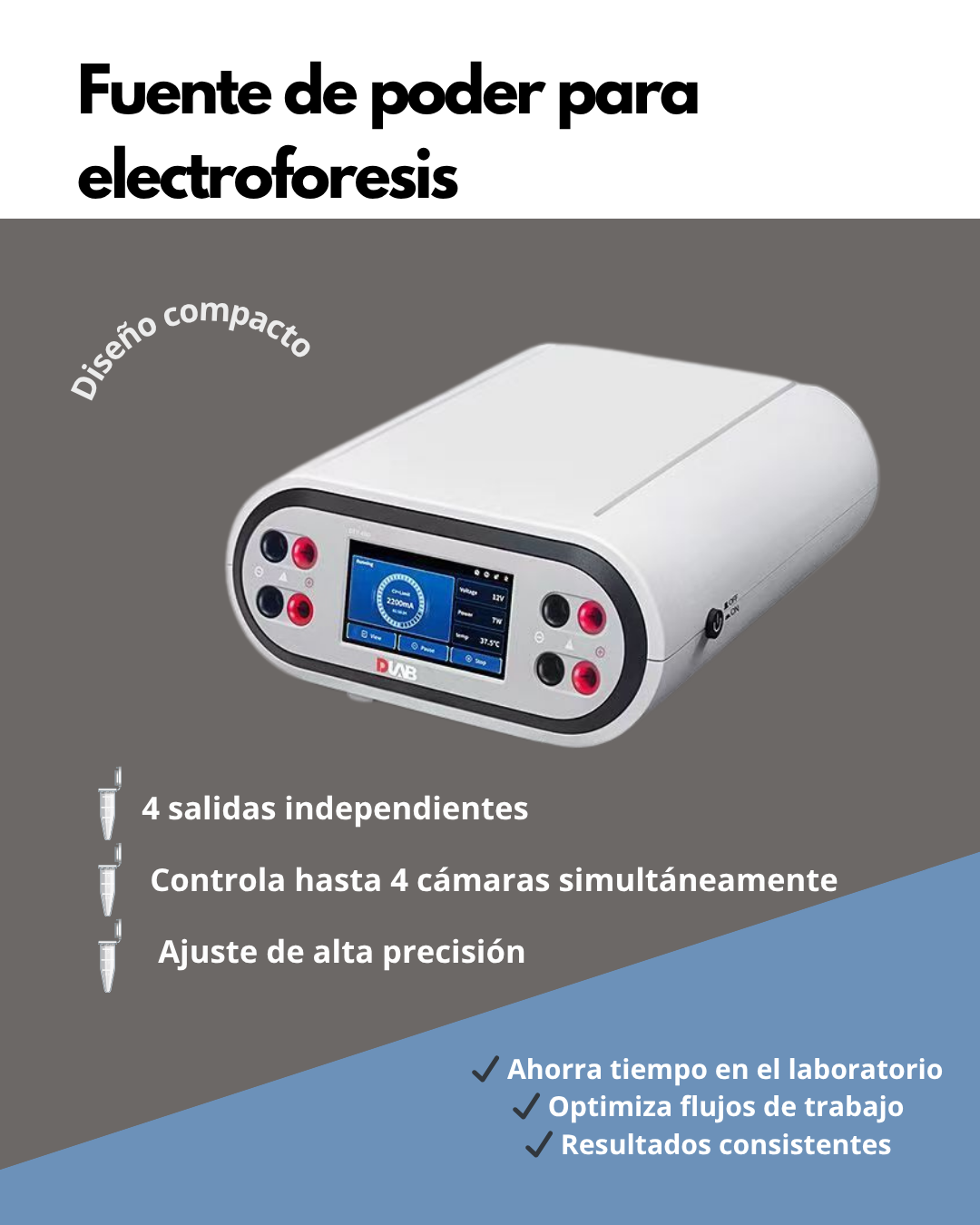 Fuente de Poder para Electroforesis 0–600V | 4 Salidas Independientes | Pantalla Táctil LCD | Alta Precisión CV/CC/CP Imagen principal del producto