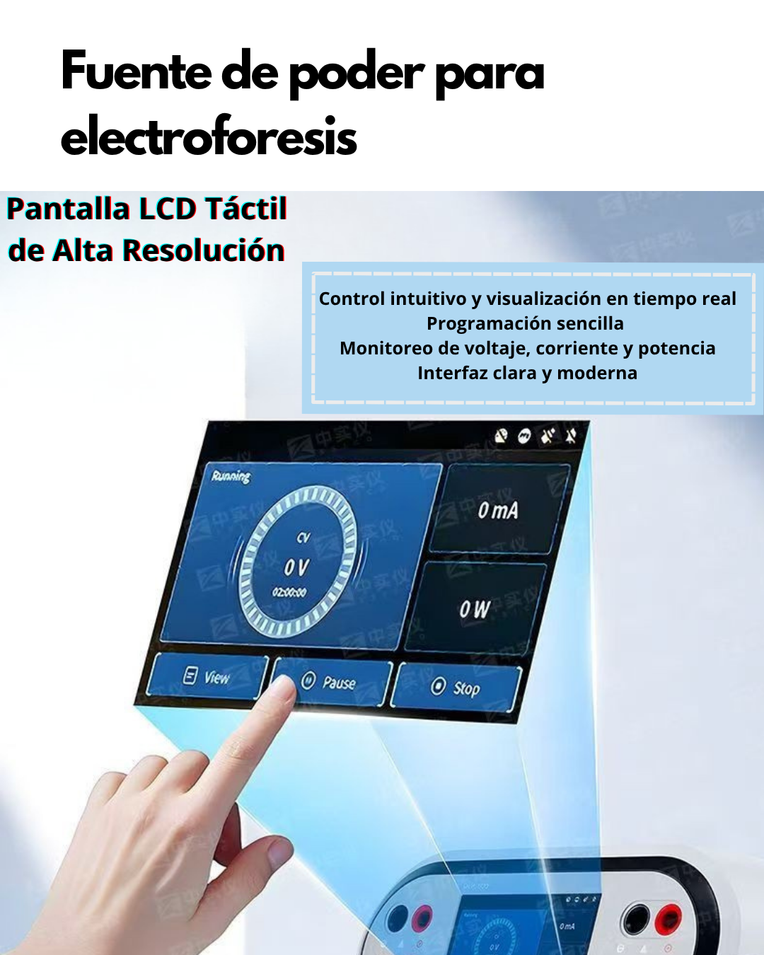 Fuente de Poder para Electroforesis 0–600V | 4 Salidas Independientes | Pantalla Táctil LCD | Alta Precisión CV/CC/CP Imagen secundaria del producto