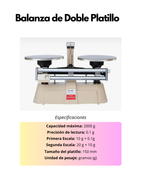 Balanza de Doble Platillo 2000 g | Precisión 0.1 g | Doble Escala | Platillos de Acero | Uso Educativo y Laboratorio