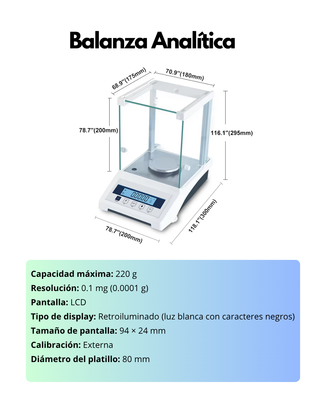 Balanza Analítica 220 g | Resolución 0.1 mg | Pantalla LCD | Calibración Externa | Alta Precisión para Laboratorio Imagen secundaria del producto