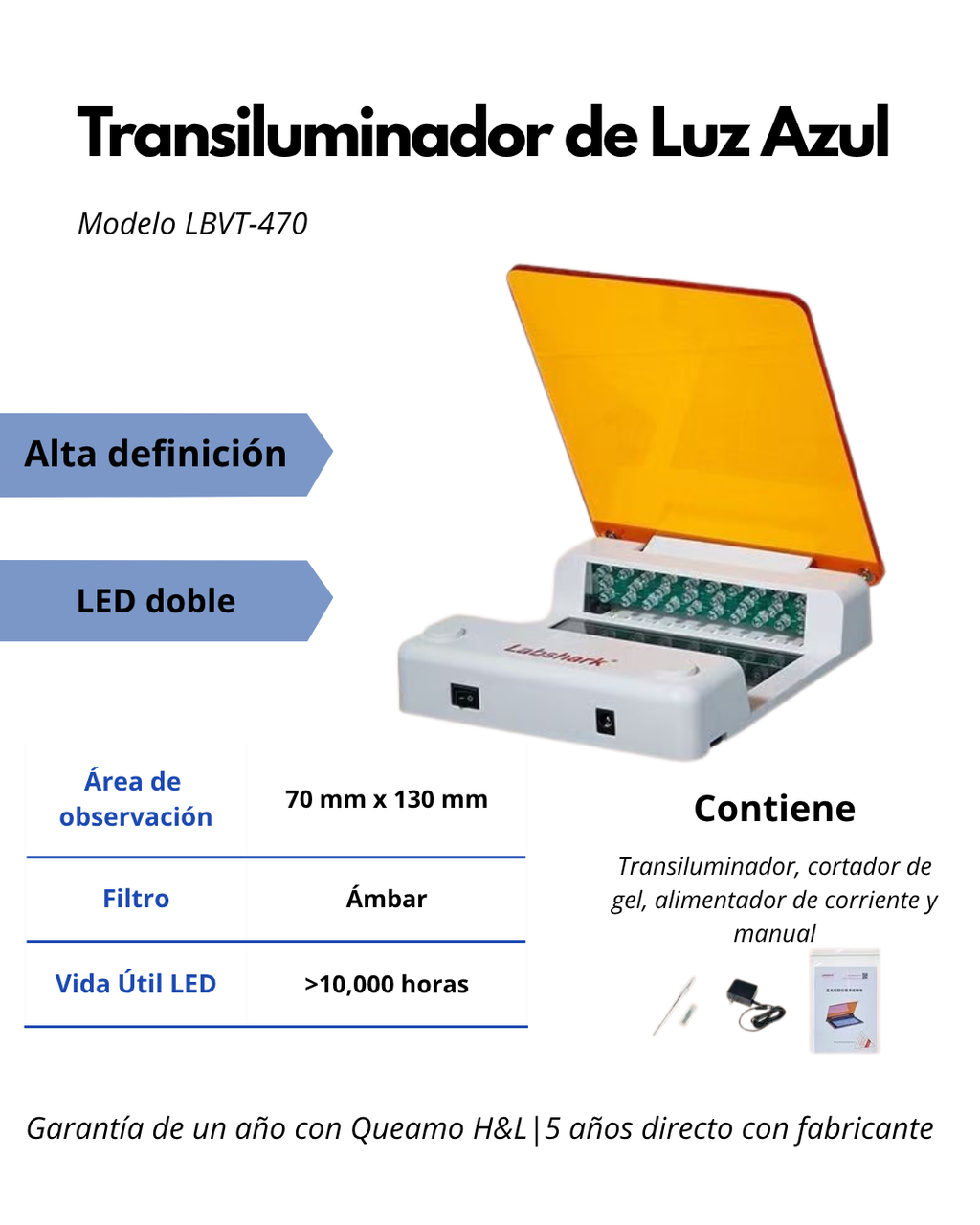 Transiluminador de Luz Azul para Electroforesis | Visualizador de ADN, ARN y Proteínas