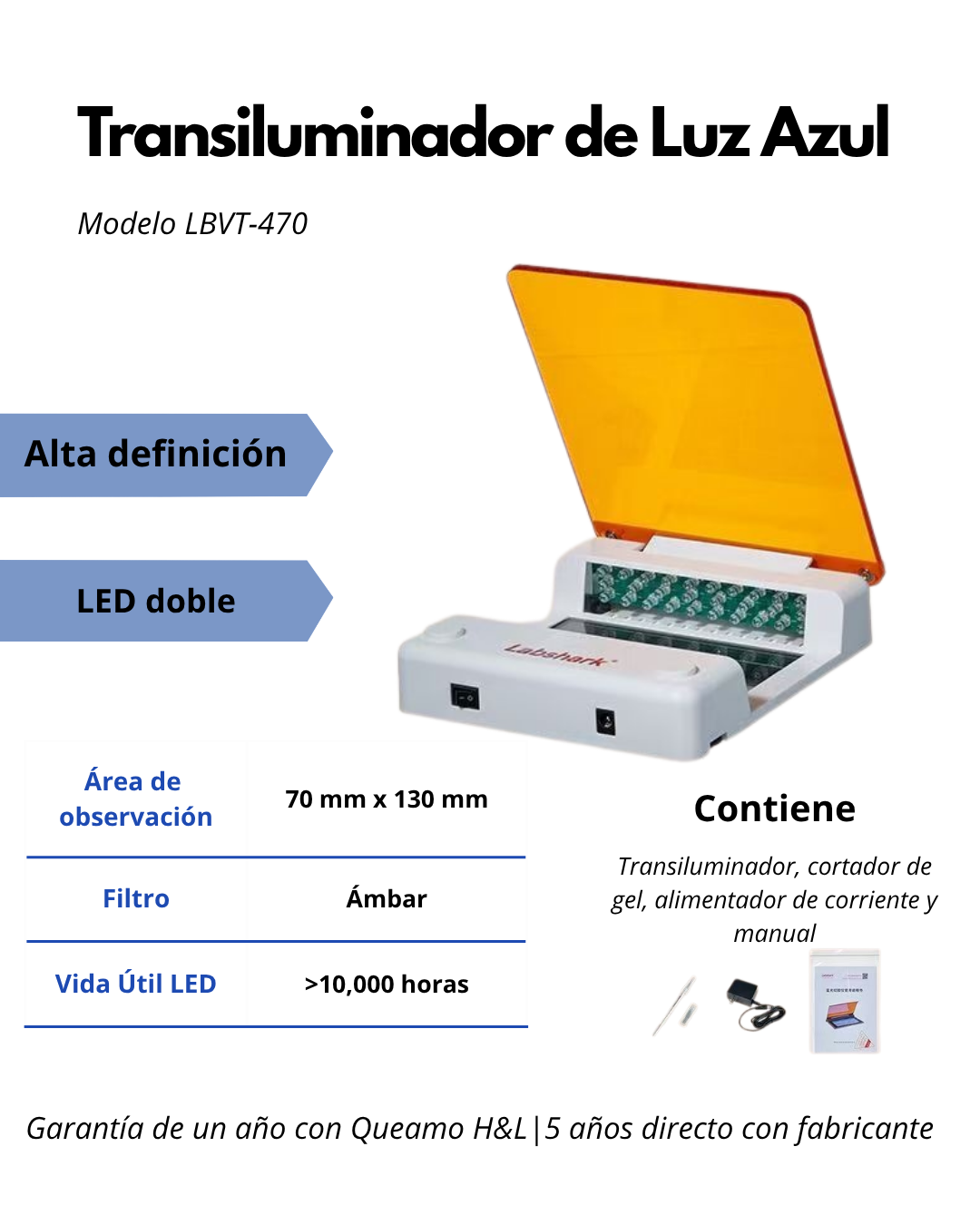 Transiluminador de Luz Azul para Electroforesis | Visualizador de ADN, ARN y Proteínas