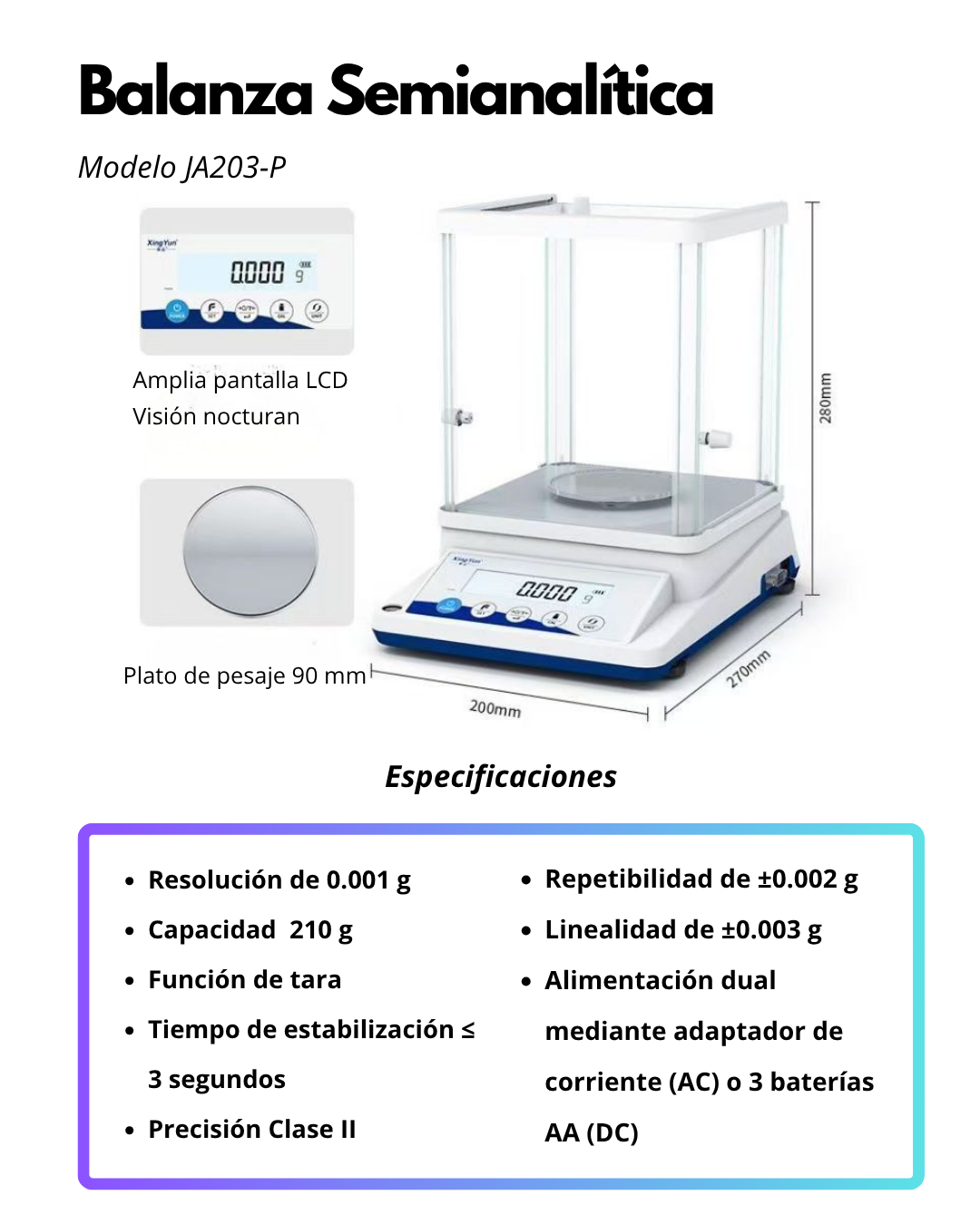 Balanza Semianalítica Digital 210 g x 0.001 g con Cabina Antiviento | JA203-P Imagen secundaria del producto