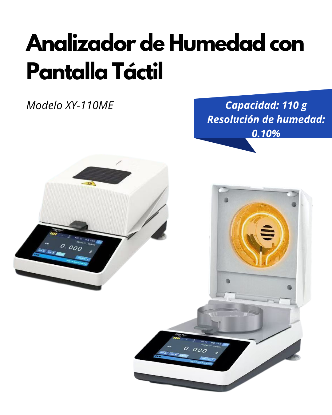 Analizador de Humedad Digital 110 g con Pantalla Táctil y Calentamiento Halógeno | XY-110ME