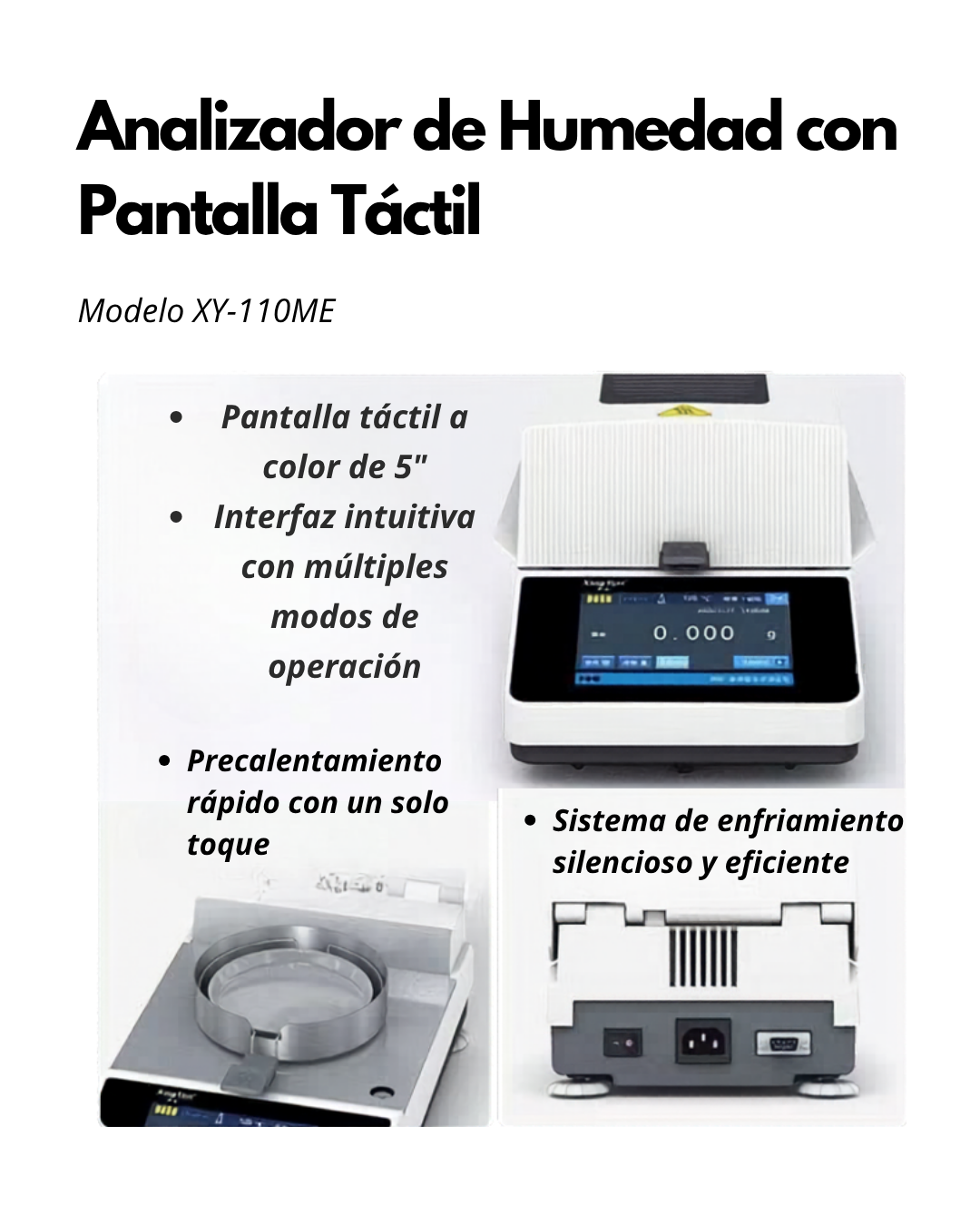 Analizador de Humedad Digital 110 g con Pantalla Táctil y Calentamiento Halógeno | XY-110ME Imagen secundaria del producto