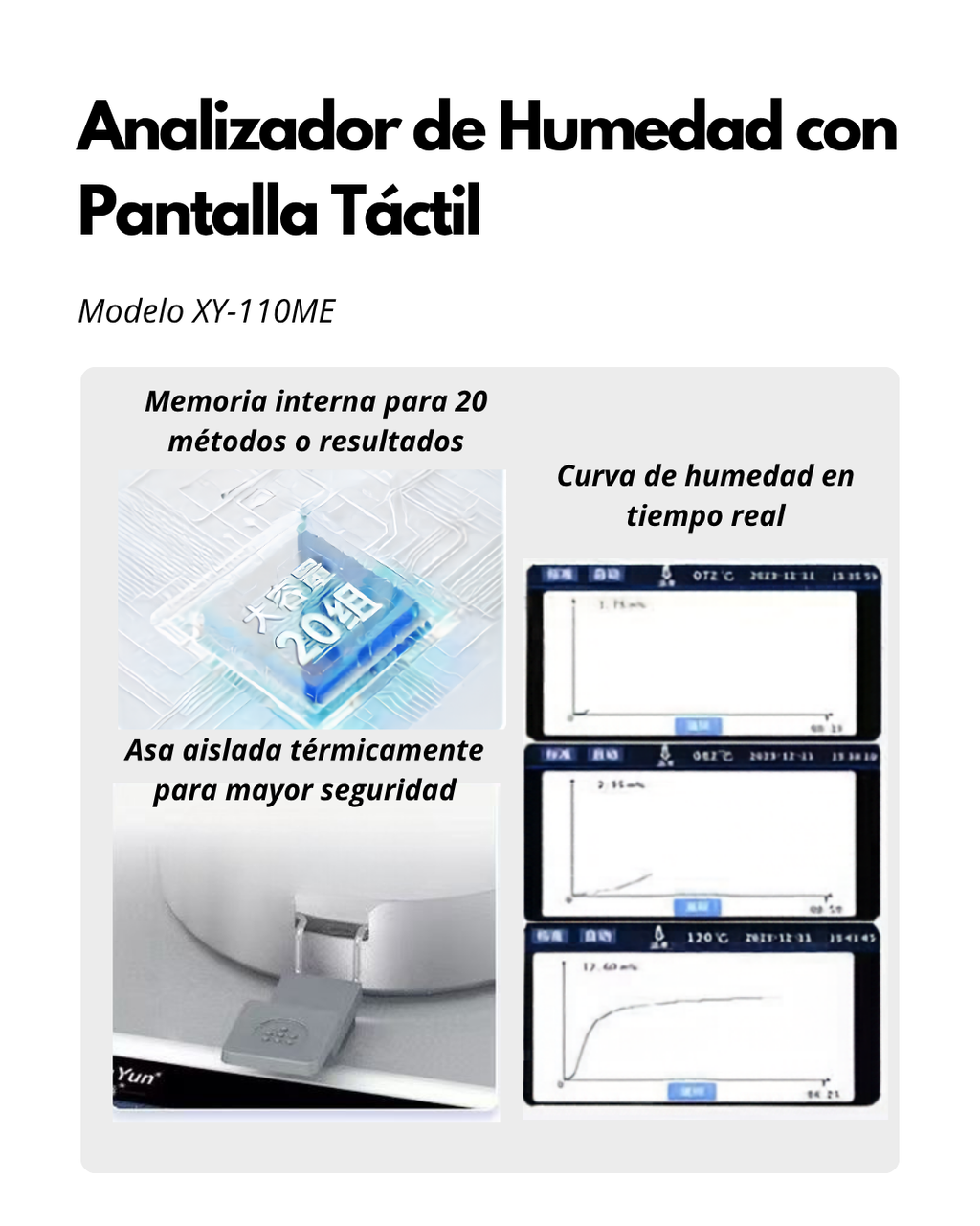 Analizador de Humedad Digital 110 g con Pantalla Táctil y Calentamiento Halógeno | XY-110ME