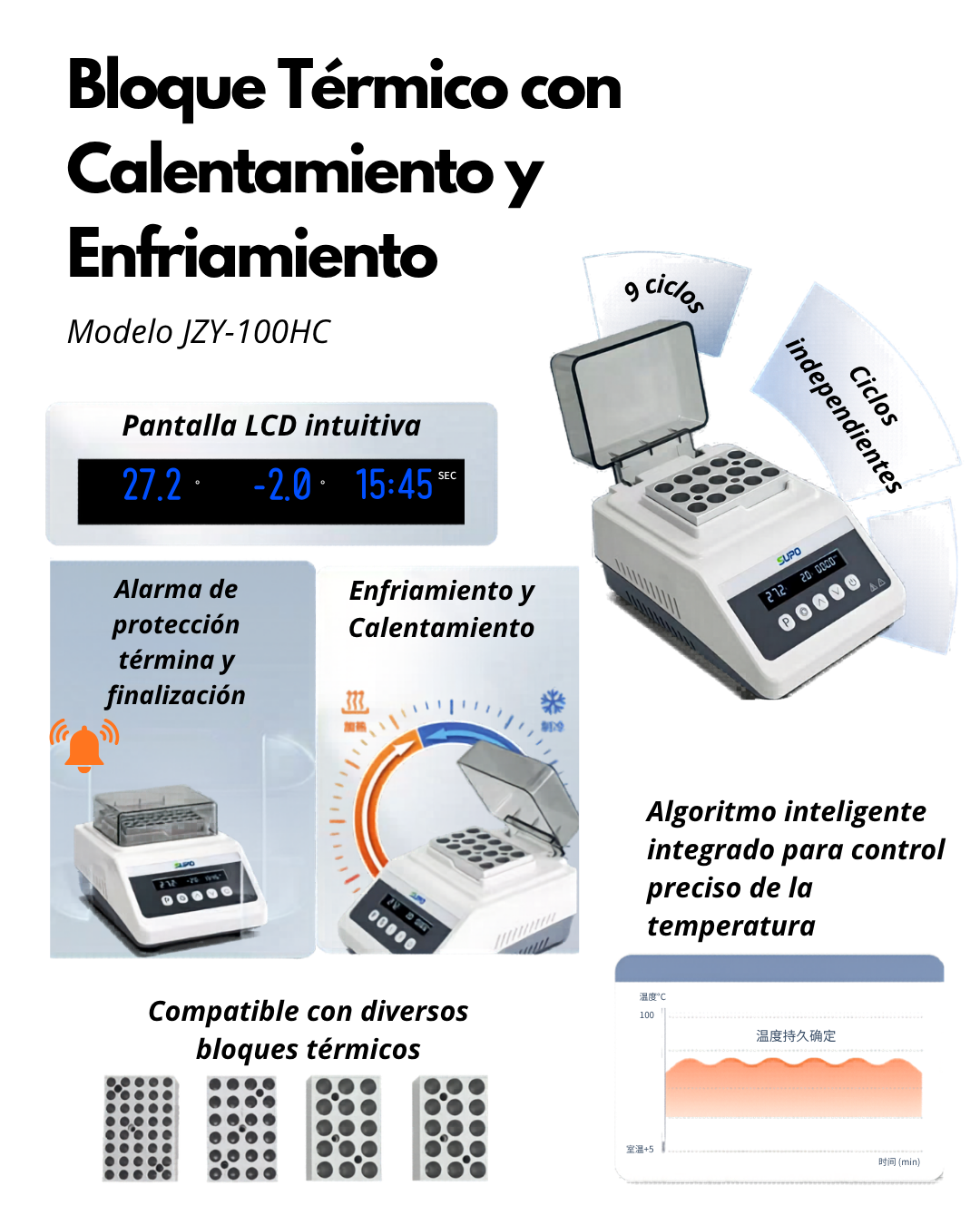 Bloque Térmico con Calentamiento y Enfriamiento para PCR y Laboratorio | JZY-100HC