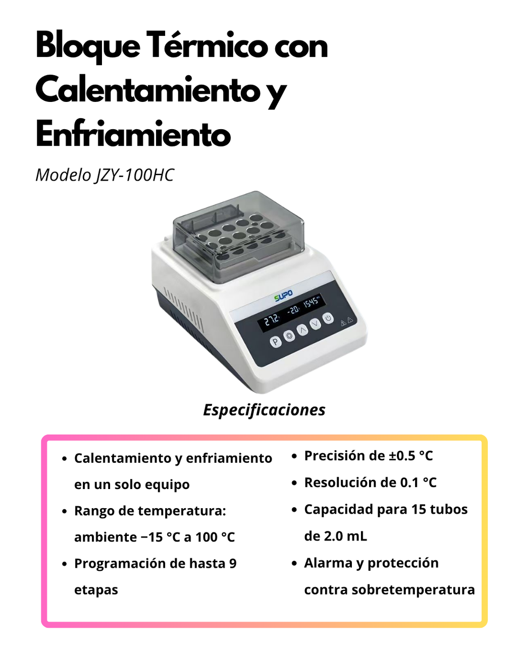 Bloque Térmico con Calentamiento y Enfriamiento para PCR y Laboratorio | JZY-100HC