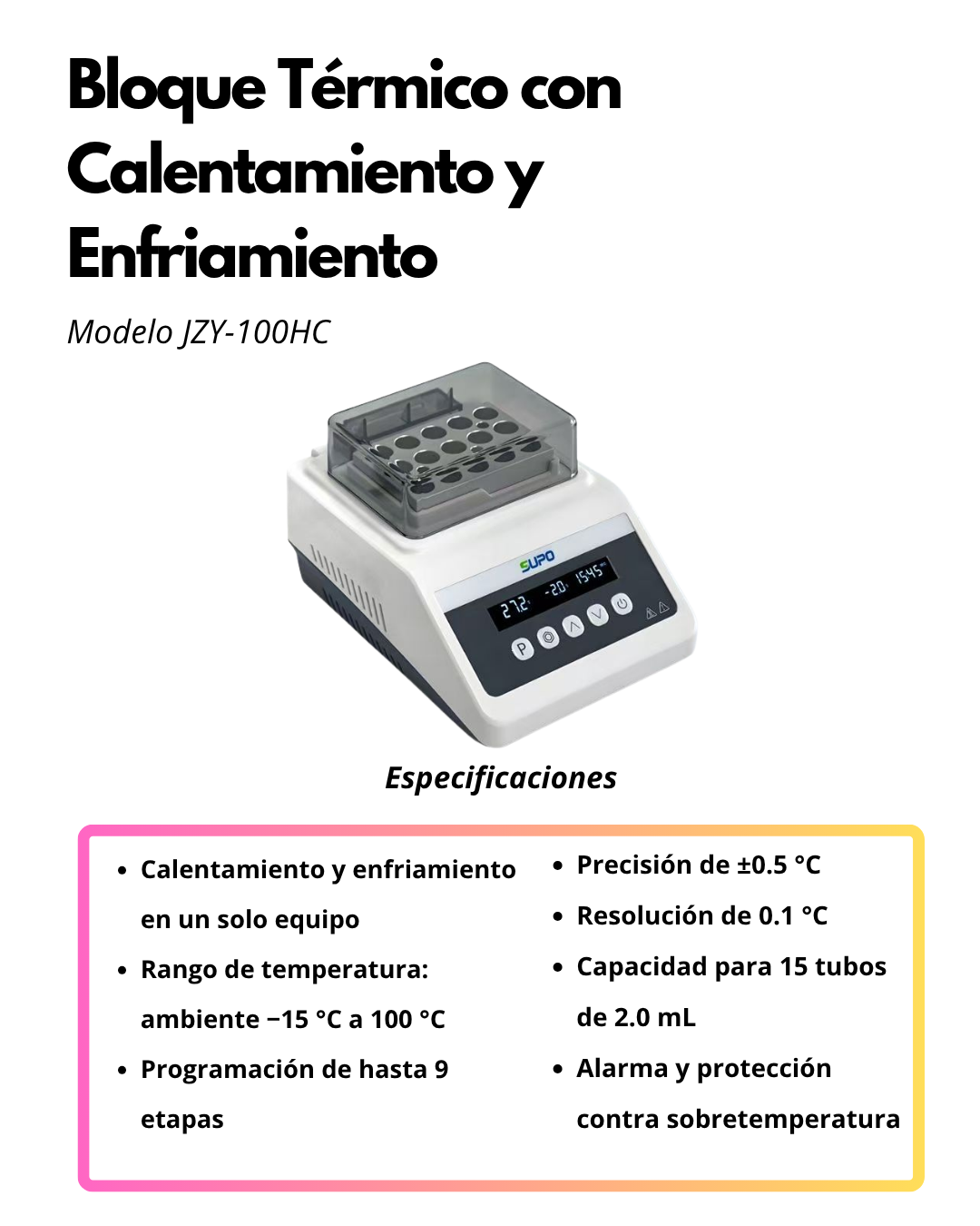Bloque Térmico con Calentamiento y Enfriamiento para PCR y Laboratorio | JZY-100HC