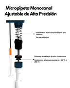 Micropipeta Monocanal Ajustable Autoclavable | Alta Precisión 0.2 μL a 10 mL