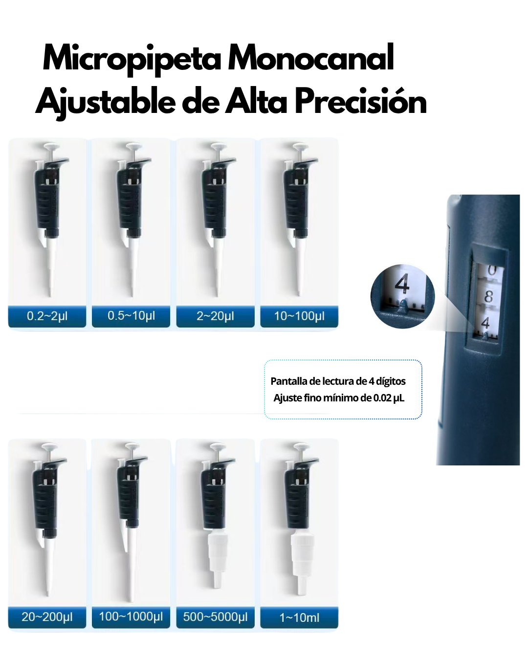 Micropipeta Monocanal Ajustable Autoclavable | Alta Precisión 0.2 μL a 10 mL
