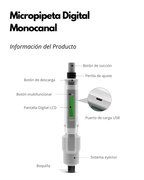 Micropipeta Digital Monocanal | Alta Precisión con Pantalla LCD y USB