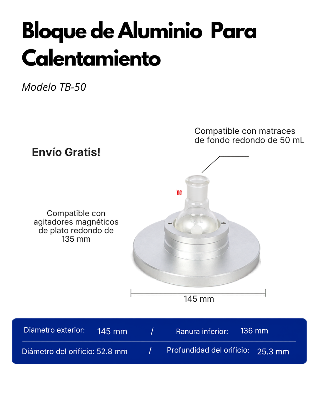 Bloque de Aluminio para Calentamiento de Matraces de Fondo Redondo |