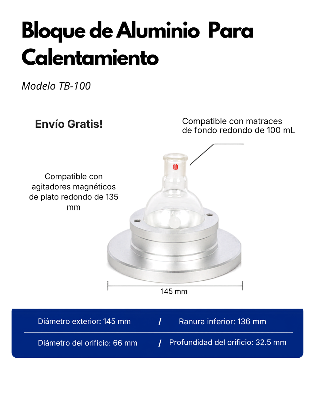 Bloque de Aluminio para Calentamiento de Matraces de Fondo Redondo |