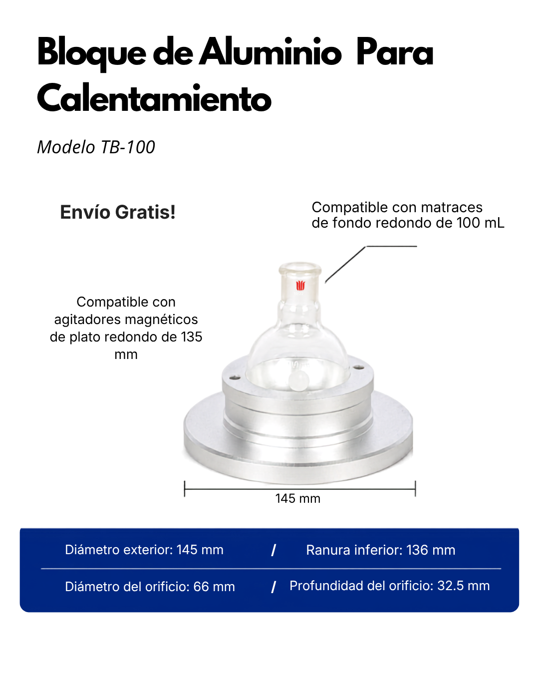 Bloque de Aluminio para Calentamiento de Matraces de Fondo Redondo |