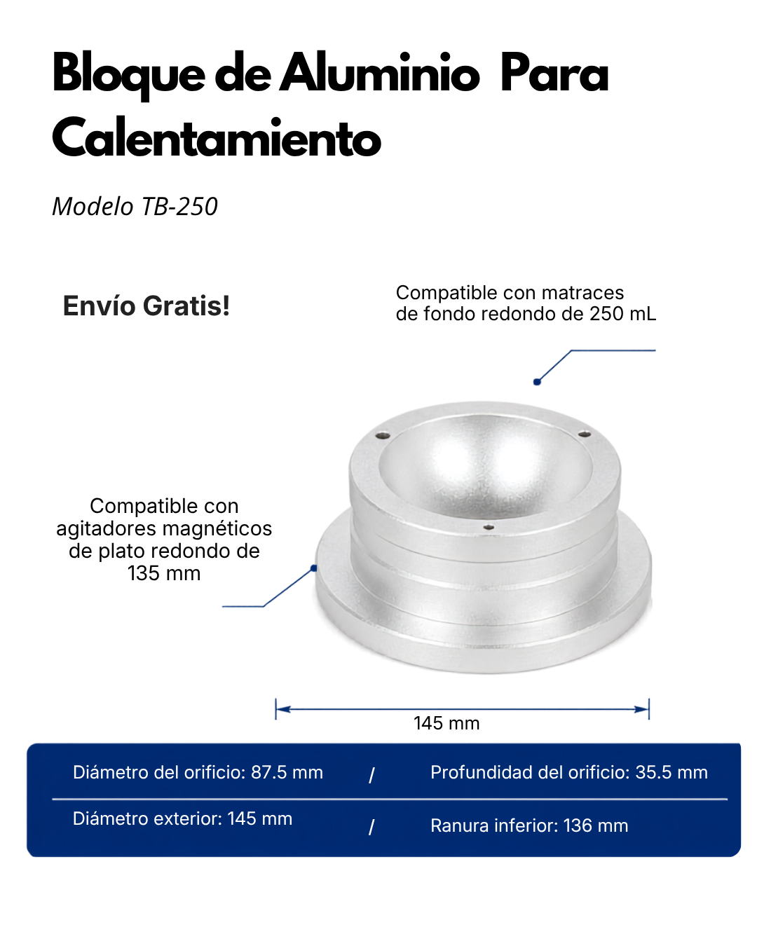 Bloque de Aluminio para Calentamiento de Matraces de Fondo Redondo |
