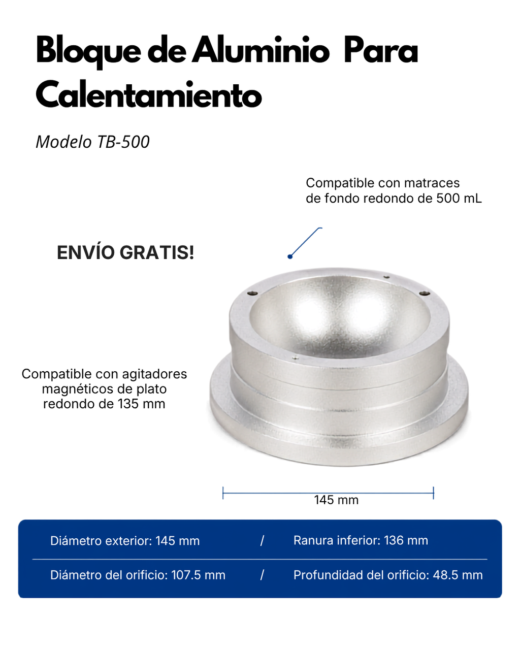 Bloque de Aluminio para Calentamiento de Matraces de Fondo Redondo |