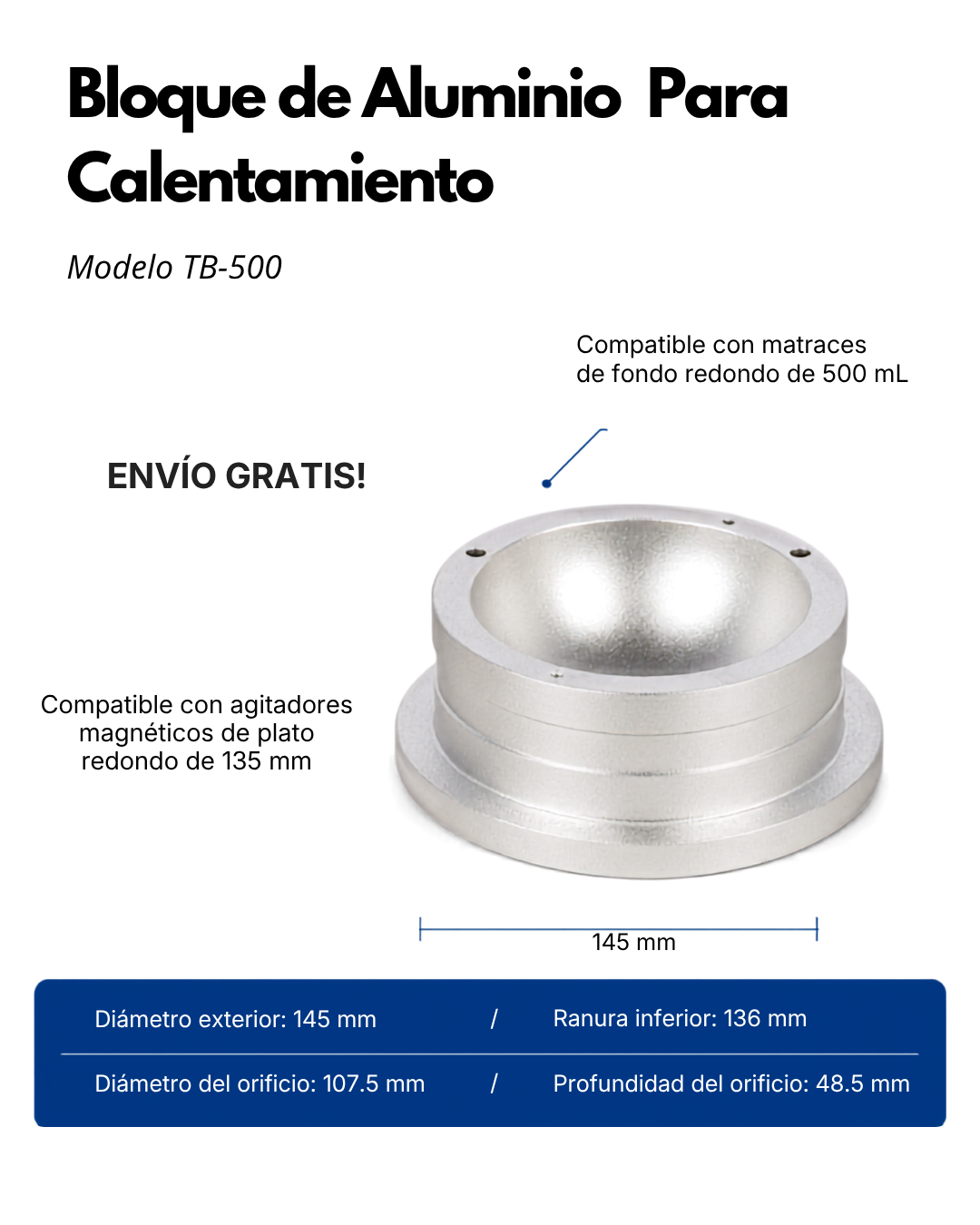 Bloque de Aluminio para Calentamiento de Matraces de Fondo Redondo |