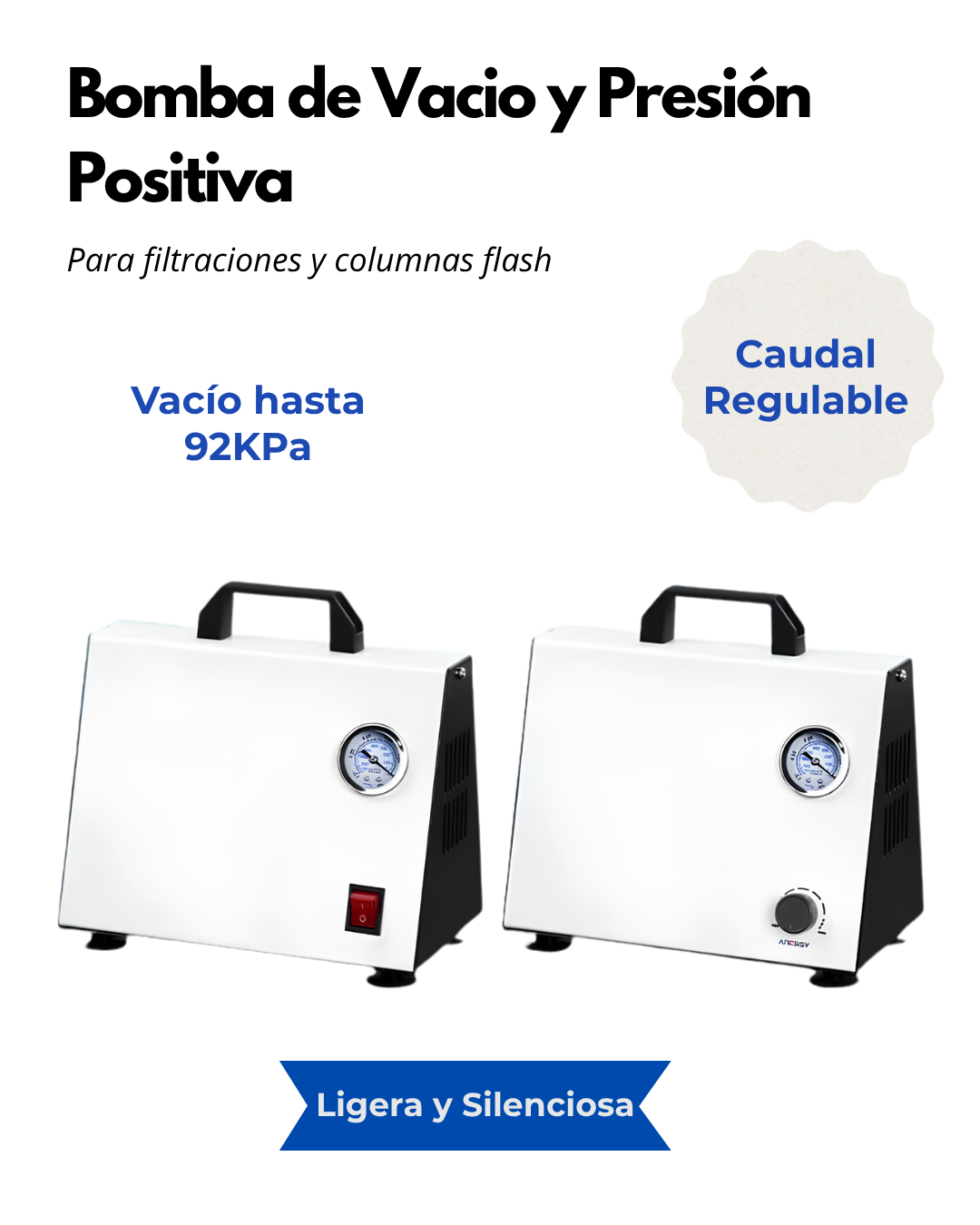 Bomba de Vacío y Presión Positiva para Laboratorio | Silenciosa y de Caudal Regulable