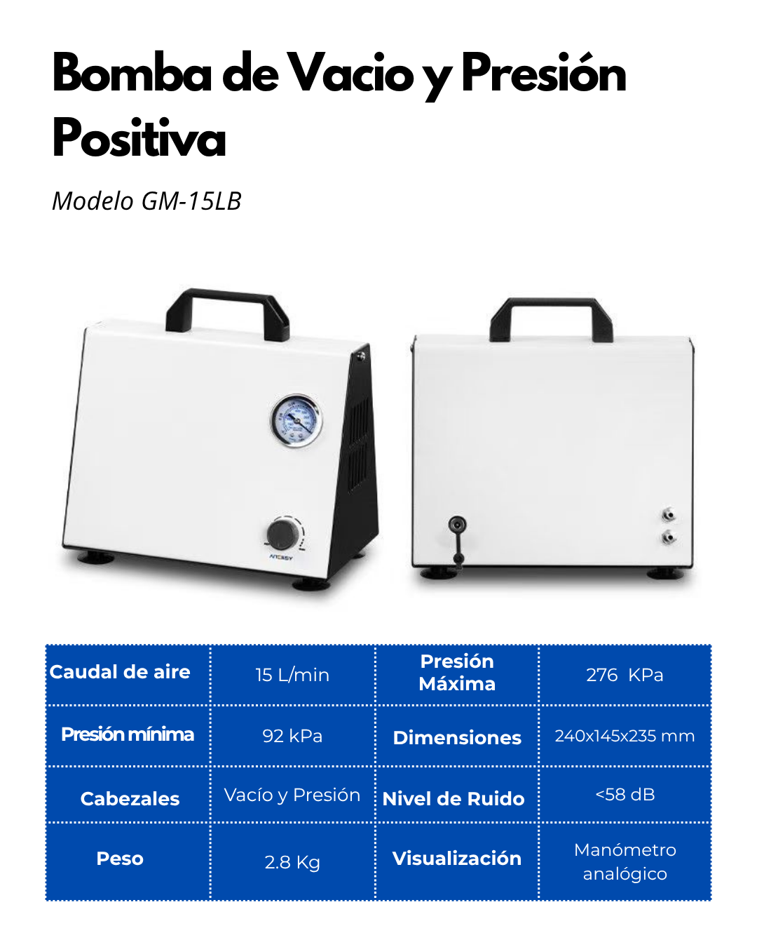 Bomba de Vacío y Presión Positiva para Laboratorio | Silenciosa y de Caudal Regulable