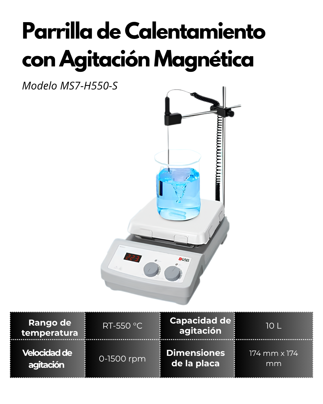 Parrilla de Calentamiento con Agitación Magnética 10L| Hasta 550 °C | MS7-H550-S Imagen principal del producto