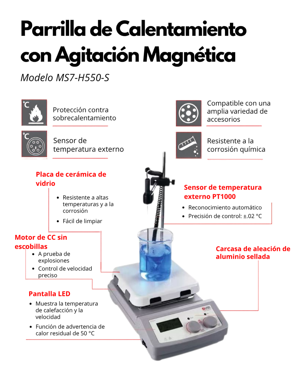 Parrilla de Calentamiento con Agitación Magnética 10L| Hasta 550 °C | MS7-H550-S
