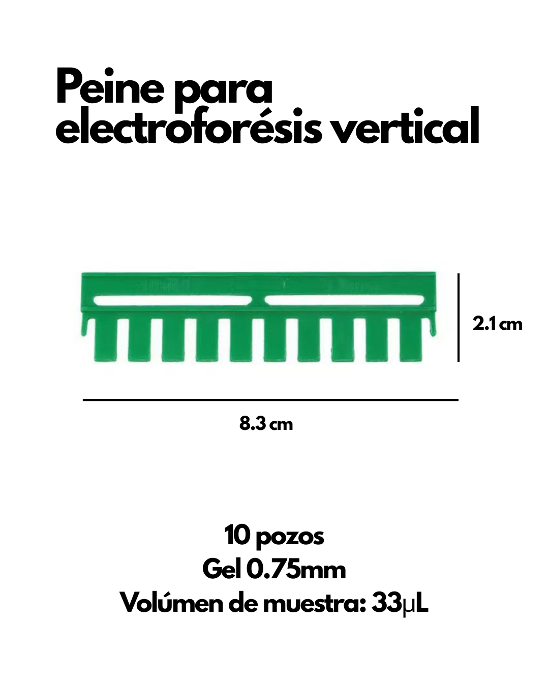 Peine para Electroforesis Vertical | 10 y 15 Pozos | Para Geles 0.75, 1.0 y 1.5 mm
