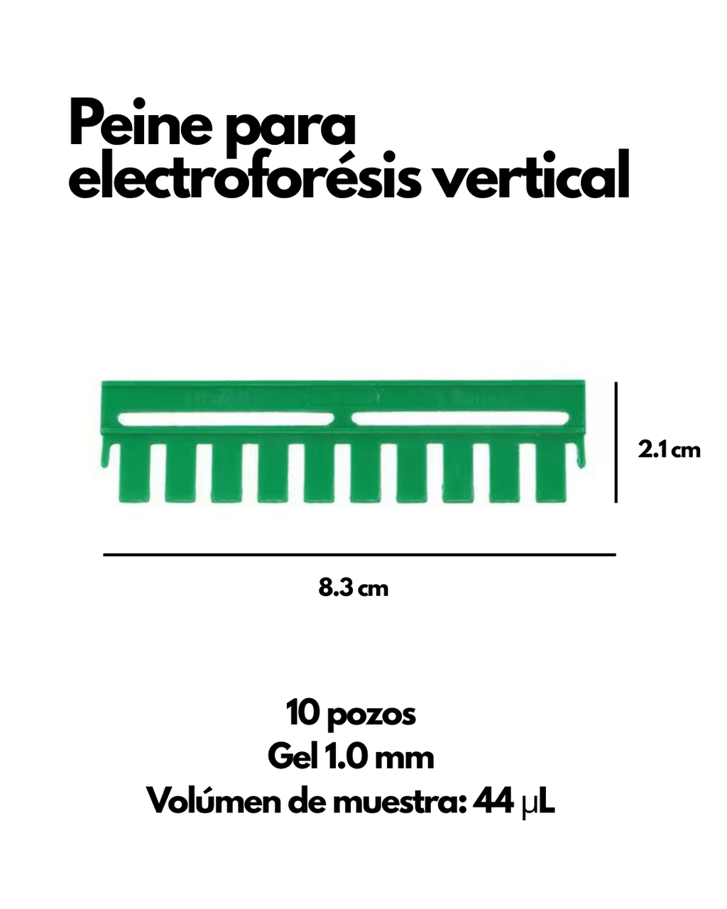 Peine para Electroforesis Vertical | 10 y 15 Pozos | Para Geles 0.75, 1.0 y 1.5 mm