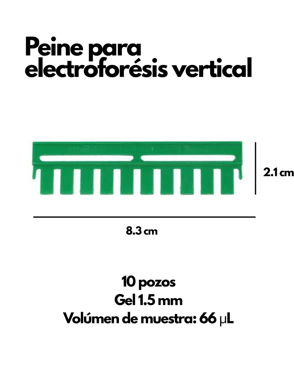 Peine para Electroforesis Vertical | 10 y 15 Pozos | Para Geles 0.75, 1.0 y 1.5 mm