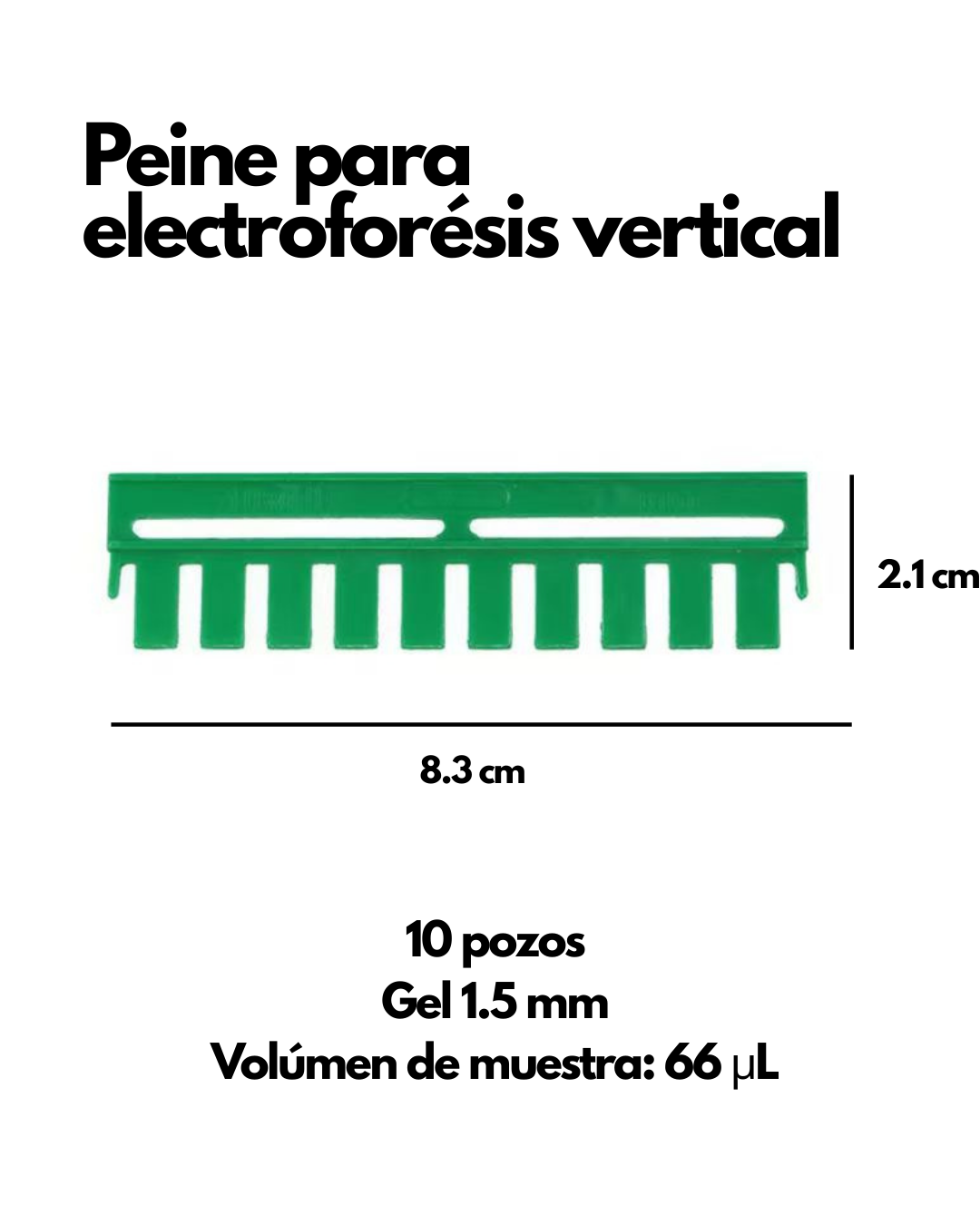 Peine para Electroforesis Vertical | 10 y 15 Pozos | Para Geles 0.75, 1.0 y 1.5 mm