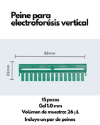 Peine para Electroforesis Vertical | 10 y 15 Pozos | Para Geles 0.75, 1.0 y 1.5 mm